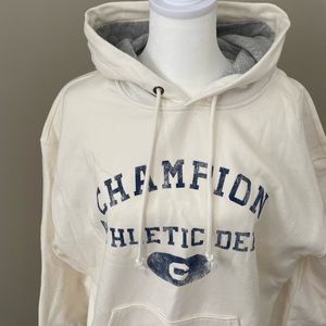 NWT Champion Hoodie in Creme with Blue Logo and Gray Lined Hood